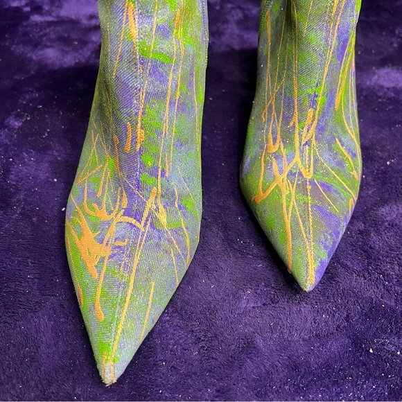 Mardi Gras Custom Stylish Green and Purple Women's Boots, Size 9.5 - Picture 11 of 13